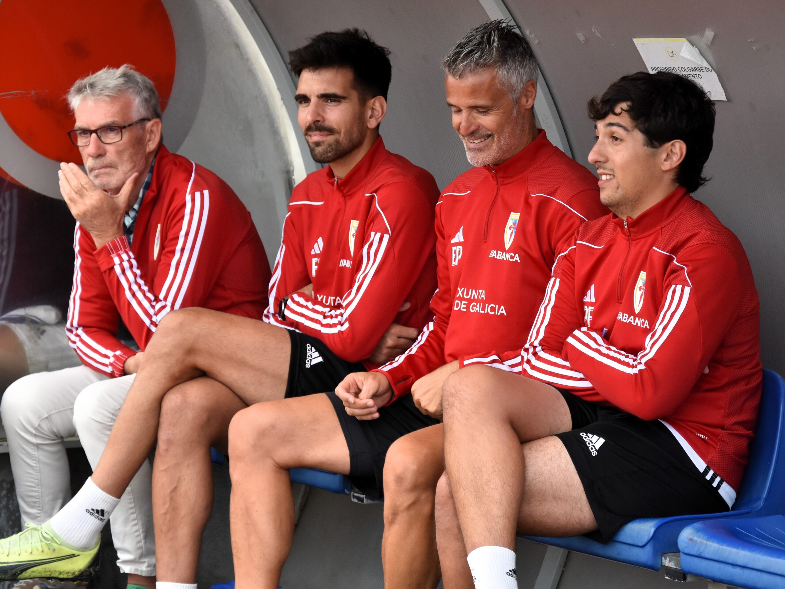 Jesús Marque, Germán Pérez, Pablo Castro e Pablo Suárez, do equipo técnico da SD Compostela