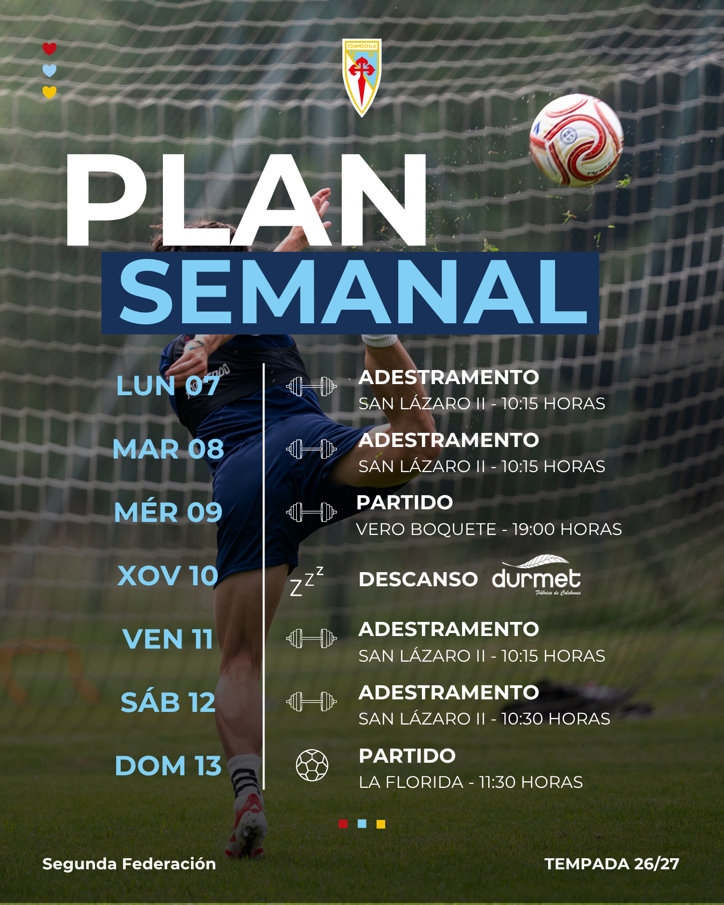 Plan de traballo da SD Compostela para a semana do 7 ao 13 de setembro.