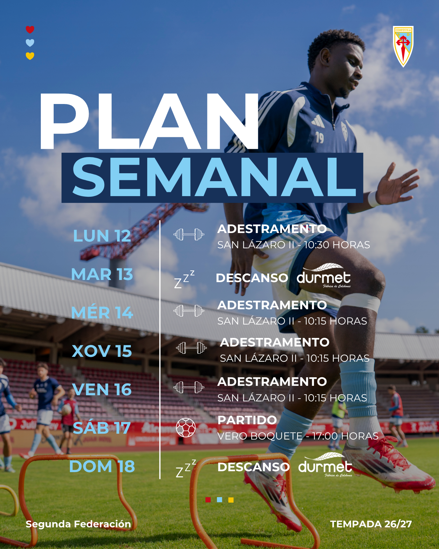 Plan de traballo da SD Compostela para preparar o encontro ante o Atlético Astorga.